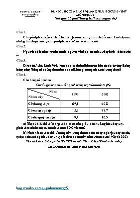 Đề thi khảo sát chất lượng học sinh giỏi lần 3 môn Địa lý Lớp 9 - Năm học 2016-2017 - Phòng GD & ĐT Vĩnh Tường (Có đáp án)